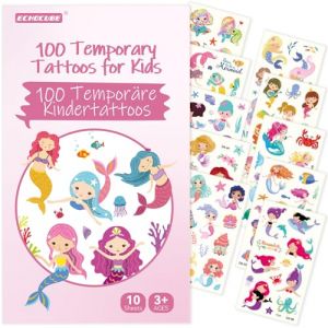 ECHOCUBE Tatouage Temporaire pour Enfant avec 100 Motifs,10 Feuilles Style Imperméable Faux Tatouage Autocollants Ensemble avec Sirène Thème,Fête Sac Fillers Garçons Filles (Veous EU, neuf)