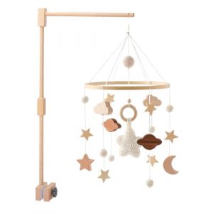 Surakey Mobile Bébé Bois, Suspendu Hochet Mobile avec Support de Lit en Bois, Cloche de Lit Suspendue Pendentifs Mobile Musical Bébé pour Lit de Bébé, Jouet Bebe 0 à 6 Mois, Type 5 (Surakey, neuf)