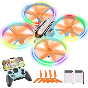 Drone avec Caméra pour Enfant,Quadricoptère HD FPV avec Lumières Colorés,Jouet Cadeau pour Garçons,Filles et Débutants, Hélicoptère Télécommandé avec Mode sans Tête,Induction de Gravité (Leaprcstore US, neuf)