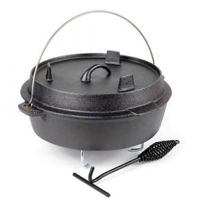Wiltec Dutch Oven Marmite 6L en Fonte Dessous-plat Lève-couvercle Pied de support Fait-tout Pot Cocotte Feu de camp Camping Barbecue Grillade Friture Cuisson Extérieur (Wiltec Wildanger Technik GmbH, neuf)