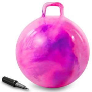 AMFUN 18 Pouces Ballon Sauteur pour Enfants, 45cm Gonflable Balle Tr&eacute;mie avec Poign&eacute;e, Capacit&eacute; de Charge Max. 90KG pour Enfants D&egrave;s 3 Ans Int&eacute;rieur & Ext&eacute;rieur (Rose-Violet) (Riyuu, neuf)