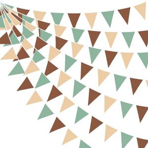 32Ft Marron Vert Sauge Fanions Guirlande Banni&egrave;re D&eacute;coration de F&ecirc;te Fonc&eacute; Clair Brun et Verte Tissu Triangle Drapeau Banderole pour Jungle Safari Camping en For&ecirc;t Anniversaire Bapteme Mariage D&eacute;cor (MZY Co., Ltd, neuf)