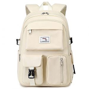 VARLIVOO Femmes Sac à Dos Adolescent Cartable Fille Sac à Dos Ordinateur Portable 15,6" Sac à Dos Lycéen Sacs D'école Collège Voyage Imperméable Polyester Blanc (MoskviWeb OÜ, neuf)