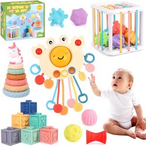 Perbabe Jouets Bébés pour 6-12 Mois, 26 Pièces Montessori Jeux Bébé Eveil, Cube d'activité Bébé, Cube Sensoriels Souples a Empiler pour Bebe Enfant 6 9 12 Mois Garçon Fille (SV MASTER SHOTS, neuf)