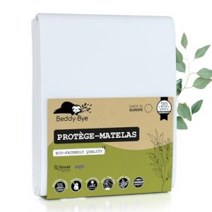 Protège Matelas 90x210-40 cm Qualité Supérieure Oeko-TEX® ~ Alèse Imperméable en Fibre Luxe Tencel™ Écologique ~ Forme Drap Housse (BEDDY-BYE, neuf)