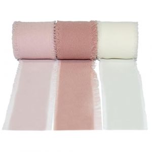 EPLZON Ruban de Soie Mousseline, Rose Clair, Blanc Cass&eacute;, Gris Rose 3.8 cm Ensemble de ruban &agrave; frange mixte, pour invitations de mariage, bouquets, emballage de cadeaux, bricolage, 3 rouleaux (EPLZON, neuf)