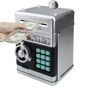 HUSAN Tirelire électronique Mini ATM Tirelires Money Box, Boîte de pièce de Monnaie Économiser de l'argent Jouet pour Les Enfants, Anniversaire Cadeau de Noël pour garçons et Filles (Argent-) (HUSAN Tech Inc, neuf)