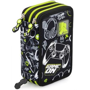 Julian Ross Trousse Scolaire Complète 45 Pièces – Kit Créatif Triple Compartiment avec Stylos Gel Effaçables, Crayons 4.0 mm, Feutres – Idée Cadeau Vert et Noir – Game on (clondo, neuf)