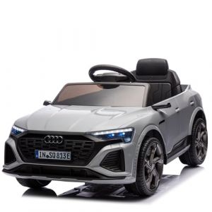 FINOOS Voiture électrique pour Enfants A.UDI SQ8 e-tron 12V avec télécommande 2,4GHz, klaxon, LED, Musique, démarrage progressif, Enfants de 1 à 4 Ans (Gris) (S.N. Commerce B.V., neuf)