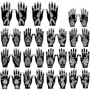 30 Pcs Henna Feuilles Pochoir de Tatouage, R&eacute;utilisable Femmes Pochoir de Tatouage Temporaire pour F&ecirc;te D'anniversaire Festival Mariage Maquillage Festival de Musique Halloween No&euml;l (HaJieQin, neuf)