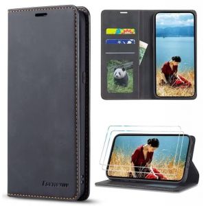 FMPCUON Coque Samsung Galaxy A81 / Note 10 Lite Etui en Cuir PU Portefeuille Housse Wallet Case Pochette Cover Coquille Socle Rabattable B&eacute;quille +2* Protecteur D'&eacute;cran en Verre Tremp&eacute;, Noir (FMPCUON-EUR, neuf)