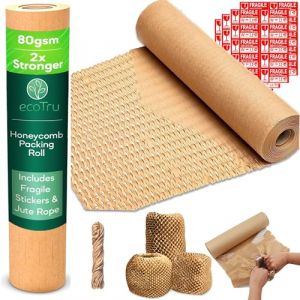 ecoTru Papier d&rsquo;Emballage Nid d&rsquo;Abeille 36cm x 40m &ndash; Papier Biod&eacute;gradable et &Eacute;cologique pour Emballage, D&eacute;m&eacute;nagement, Protection de Colis &ndash; Alternative au Papier Bulle (Ecoliving Limited, neuf)