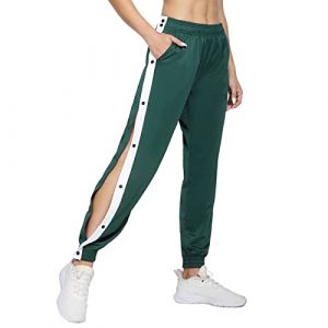 Pantalon de r&eacute;&eacute;ducation pour femme avec ouverture lat&eacute;rale - Confortable pantalon de jogging avec boutonni&egrave;re lat&eacute;rale - &Eacute;lastique &agrave; la taille - Pantalon de sport &agrave; rayures lat&eacute;rales hautes (VISNA, neuf)