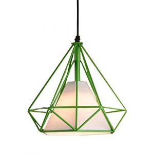 Suspension Luminaire Industrielle Vintage Rétro Plafonnier Cage Forme Diamant , Lustre Abat-Jour en Métal 20cm Corde Ajustable pour Cuisine Couloir Salle à manger Salon Chambre D'enfants (Vert) (DOO2U, neuf)