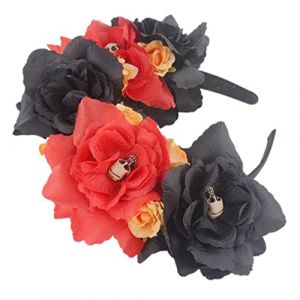 Beavorty Bandeau De Fête D'halloween Décorations Fierté Mort Cerceaux Broches Pour Femmes Bandeau Floral Mexicain Voile De Mariée Halloween Coiffes De Fleurs De Crâne Corps Robe En Tissu (T Innovation·HX, neuf)