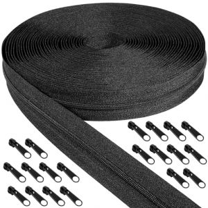 Fermeture Eclair au Metre avec Zip, 5mm de Nylon Fermeture Eclair au Metre de 10 Mètre et 20 Zips Noirs en Métal pour Vêtements Sac Pochette Linge de Maison (Draupnir fr, neuf)