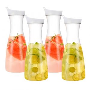 Lot de 4 Carafes à Eau en Plastique 1L Pichet à Jus avec couvercle Transparent Bouteilles de Jus en Plastique Carafe à eau froide pour eau,café,lait,thé,jus,boissons et vin(Blanc) (JTcymstore, neuf)
