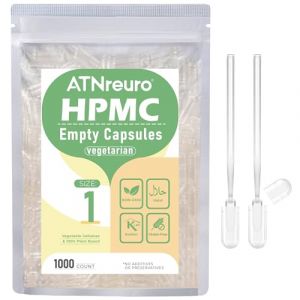 ATNreuro Gélules Vides Végétales Taille 1 (1000 unités) - Gélules Vides Végétaliennes à Remplir - Transparent - Végétarien - Capsule Vide avec Micro Cuillère - Idéales pour Vitamines et Compléments (ATNreuro, neuf)
