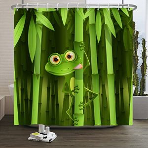 SDOTPMT 180x180cm Mignon Grenouille Rideau de Douche Drôle Grenouille Bambou Dessin animé Animal Abstrait Arbre Feuilles Vert Rideau de Baignoire pour Enfants Salle Bains Polyester avec Crochets (yupengziwu, neuf)