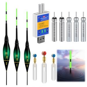 Begonia Lot de 3 flotteurs de pêche LED intelligents avec détection de gravité, 1,2 g/1,8 g/2,2 g, accessoires de pêche avec base, flotteurs de pêche en eau plate avec détecteur de touche pour lac, (Begonia-EU, neuf)