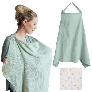 VEGCOO Couverture Allaitement B&eacute;b&eacute;, Couvertures d'allaitement, Tablier Allaitement Bebe et Serviette de Salive, Cache Allaitement &Eacute;charpe pour Mamans, Coton Douce Respirante Ajustable (vert clair) (LCD UK Store, neuf)