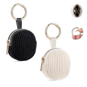 Lot de 2 Mini Pochette Bijoux Voyage Mini Boite a Bijoux Fille Femme Rangement Boucle d'Oreille en Velours Côtelé Petit Sac pour Colliers Bracelets Bagues Chaînes jewelry 5,6*5,9*2,1cm(Noir&Beige) (playexen, neuf)