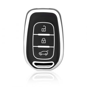 OFF WE GO Coque Cl&eacute; Etui Cles Boitier Cl&eacute; de Voiture pour Renault Clio Twingo Kangoo Master Megane Kadjar Trafic Captur Scenic Dacia Sandero &Eacute;tui Cl&eacute;s Voiture Cl&eacute; &agrave; T&eacute;l&eacute;commande, Noir Argent (OFF WE GO, neuf)