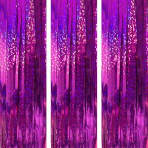 AILEXI 3 Pack Rideaux De Clinquant Métalliques Feuille Frange Miroitement Banderoles Décoration De Fenêtre Porte Rideau pour Fête Fournitures 3"* 8"(1 * 2.5m)- Laser Rose Rouge (LMing, neuf)