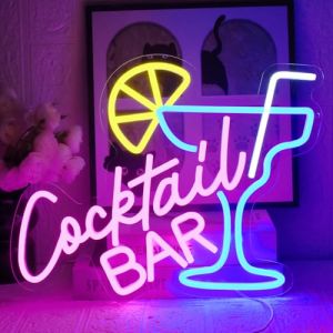 UExnkj-Y Cocktail Bar Enseigne au N&eacute;on Bar Enseigne Lumineuse, Panneau N&eacute;on Rose et Bleu pour Pub, Maison, Bi&egrave;re, Club, Cave, Restaurant, Boutique, D&eacute;coration de Cocktails (UExnkj-Y, neuf)
