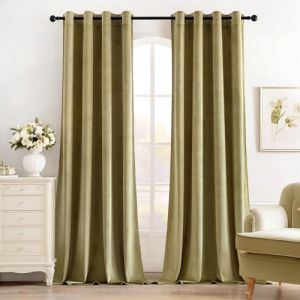MIULEE Rideaux Velours Vert Olive 140x245 CM Lot de 2, Luxurious Doux Semi-occultant Rideau &agrave; Oeillets, Rideau Thermique Isolant Anti Chaleur Velours pour Chambre, Opaque Rideaux Salon Moderne (MIULEE HOME, neuf)