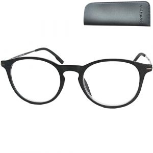 Mini Brille Lunettes de Lecture au Verres Arrondis Style Intello, Boîte Lunette Gratuit, Monture en Plastique avec des Détails en Métal (Noir), Lunette Femme et Homme +1.0 Dioptrie (Mini Brille, neuf)