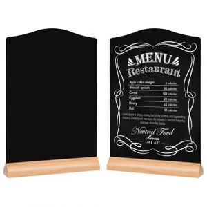 GUOKOFF Enseignes de Tableau Noirs A4, Lot de 2 Tableau Noir pour Table, Tableaux Noirs Double Face avec Supports en Bois, Ardoise de Table Décoratives pour Bar Café Mariage (hong jiu jiu mao yi, neuf)