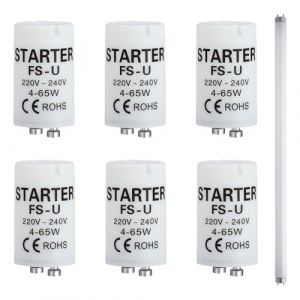 6 Pièces Starters Neon 4-65w/220-240v, Starter Tubes Neon Universels, Compatibles avec Ampoules, Éclairage de Qualité, Allumage Instantané, Installation Facile Sans Outil, Durabilité et Fiabilité (xinzhengshiqiluomaoyiyouxiangongsi, neuf)