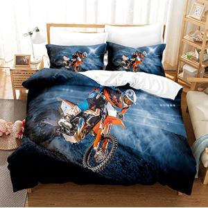 MIQEBX Housse De Couette Moto 220x240cm avec 2 Taies d'oreiller,Moderne Bleu Housse de Couette Moto Cross en Microfibre,pour Adultes Hommes Jeunes Garçons Enfants (SHUYINXIA-EU, neuf)