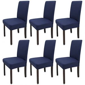 Leeyunbee 6 Pièces Housse de Chaise Moderne élastique, Amovible Lavable Extensible Housses de Chaise de Salle à Manger, Couverture de Chaise pour Décor Salle à Manger, Hôtel et Mariage (Bleu Marin) (Dosiko, neuf)