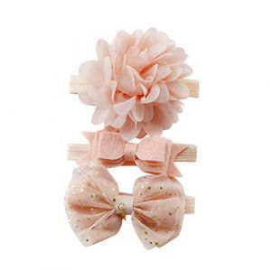 DAY8 3 Pcs Bandeau Cheveux Bébé Fille Baptême Hiver Fleur Bandeau Bébé Fille Naissance Cérémonie Photographie Noeux Enfant Headband élastique Fête Cadeau Naissance Bébé Anniversaire Pour 0.5-8 Ans (SoLu DAY8, neuf)
