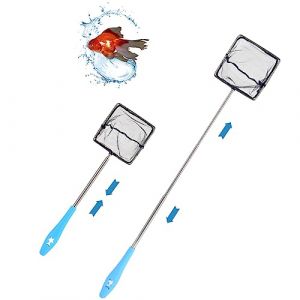 Epuisette Aquarium avec Manche Télescopique en Acier Inoxydable, Épuisette Aquarium pour Attraper Les Petits Poissons et Crevettes et Nettoyer L'aquarium, Extensible 31-61cm, Bleu (ANNCHILIO, neuf)