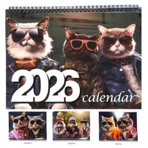 Calendrier 2026, lunettes de soleil 2026, calendrier mural amusant 2026, calendrier familial, calendrier mensuel 2026, calendrier mensuel pour les amoureux des chats (yingfengdianzi, neuf)