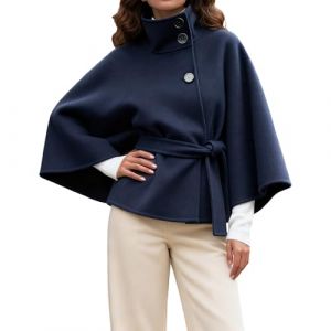 G&eacute;n&eacute;rique Poncho pour Femme Mode Automne Et Hiver pour Femmes Couleur Unie Col Montant Bouton Cape Courte &Eacute;l&eacute;gant Poncho Cape &agrave; Col Montant et Boutons pour L'automne et l'hiver (Dingfou, neuf)
