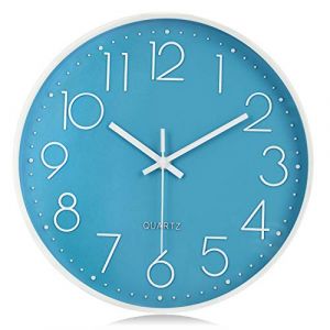 Lafocuse 30cm Horloge Murale Bleu Moderne Silencieuse, Chiffres 3D Pendules Murales Facile à Lire Enfant, sans Tic-tac Déco pour Cuisine Salon Chambre Bureau (QuareBest, neuf)