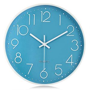 Lafocuse Horloge Murale Bleu Moderne Silencieuse 30cm, Chiffres 3D Pendule Murale Facile à Lire Enfant, Quartz sans Tic-tac Déco pour Salon Chambre Bureau Cuisine (QuareBest, neuf)