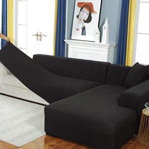 BOLUXIU Housse de canapé, Housse de canapé Extensible d’Angle Housse de canapé Extensible pour 1/2/3/4 Places (Le canapé d’Angle en Forme de L en nécessite Deux), Noir, 3 places:190-230cm (X-Crystal, neuf)