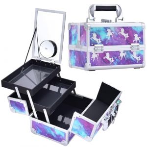 Mallette Maquillage Licorne Beaut&eacute; Cas Bo&icirc;te &agrave; Maquillage Rangement Valise Maquillage Coffret Bo&icirc;te Cosm&eacute;tique Onglerie Professionnel Vanity avec Miroir e Miroir ponctuel &agrave; grossissement (5X), Violet (Xaigor, neuf)