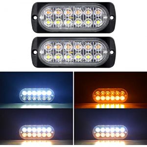 Willpower 2pcs 12LED Feu Stroboscopique Urgent Ambre Blanc Feux de Gabarit Latéraux Voiture 12V 24V Barre Lumineuse LED Balise Clignotante de Sécurité pour Remorque Utilitaire Bateau Tracteur Véhicule (YZ-EU, neuf)