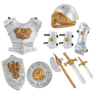 10 pi&egrave;ces/ensemble Costume de chevalier pour enfants, armure de chevalier m&eacute;di&eacute;val simul&eacute;e (casque, bouclier, &eacute;p&eacute;es, hache et plus), d&eacute;guisement pour enfants pour jeu r&ocirc;le Cosplay f&ecirc;te d'Halloween (xtglqyjydl, neuf)
