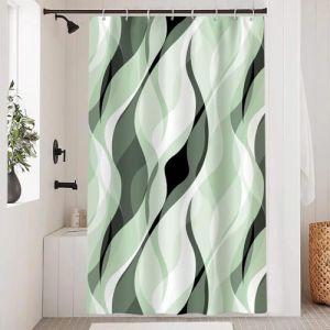 Uiiooazy Rideau Douche Anti Moisissure, Rideau de Douche Vert Sauge Abstrait Reyures Rayé Rideaux de Baignoire Tissu Imperméable Lavable Polyester Rideaux Salle de Bain avec 8 Crochets 120x200cm (dongguibinjingpinxiaodianpu, neuf)