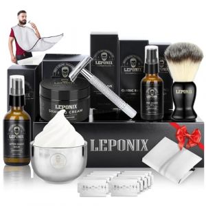Kit Rasage Homme, Y compris Rasoir De Sureté Homme,Pâte à raser de santal,Latex de fin de semaine,Huile avant rasage,Brosse à raser,Bol à raser,Tablier barbelé Un cadeau pour un homme Mari (GUOGUO TECH, neuf)