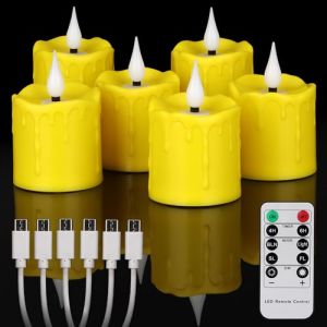 yunsheng Bougies chauffe-plat LED rechargeables sans flamme avec télécommande et minuterie 4/6 H, bougies LED rechargeables étanches, 5,1 x 7,6 cm, bougies votives vacillantes, 6 pièces, jaune, type (Veenson, neuf)