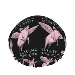Chapeau de cheveux à ourlet extensible réutilisable pour femmes Don't Stop Believing My God Pig DoubleWaterproof Bonnet de douche Bonnet de bain (HuangZhongL, neuf)