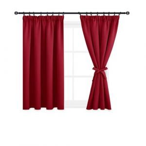 DWCN Lot de 2 Rideau Occultant Galon Fronceur Rideau Thermique avec Cravates Rideau Thermique Isolant Anti Froid et Chaleur Rideau Cuisine, Rideaux pour Salon et Chambre, 167 x 137 cm (L x H) - Rouge (DWCN EU, neuf)